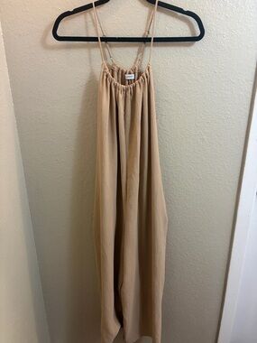 Cherish Beige Wide-Leg Jumpsuit with Spaghetti Straps